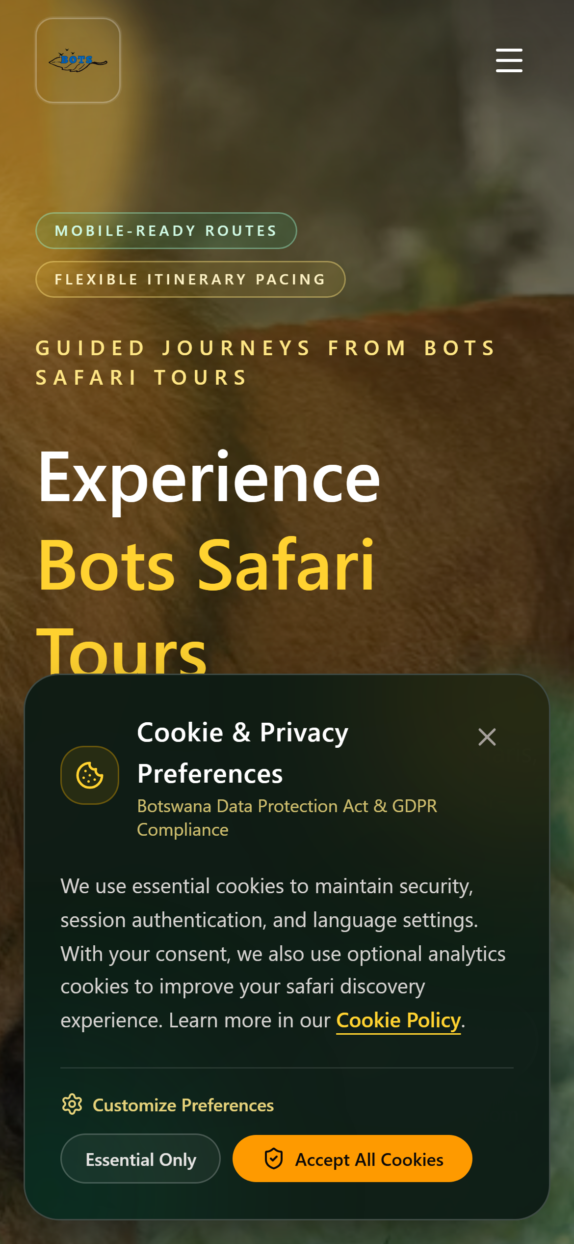 Bots Safari Tours Mobile View